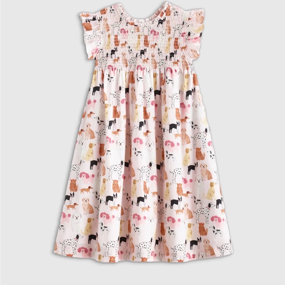 Quince 100% Organic Cotton Poplin Smocked Flutter Sleeve Dress Size 10